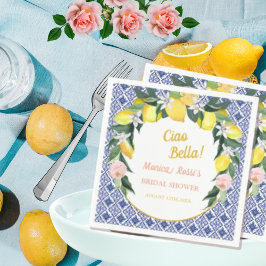 Blue Italian Tiles Lemons Ciao Bella Brautparty Serviette