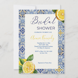 Blue Italien titre nuptiale douche Invitation