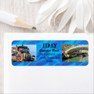 Blue Italy Trendy Modern Nature Chic Address Label