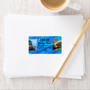 Blue Italy Trendy Modern Nature Rom Adressetikett