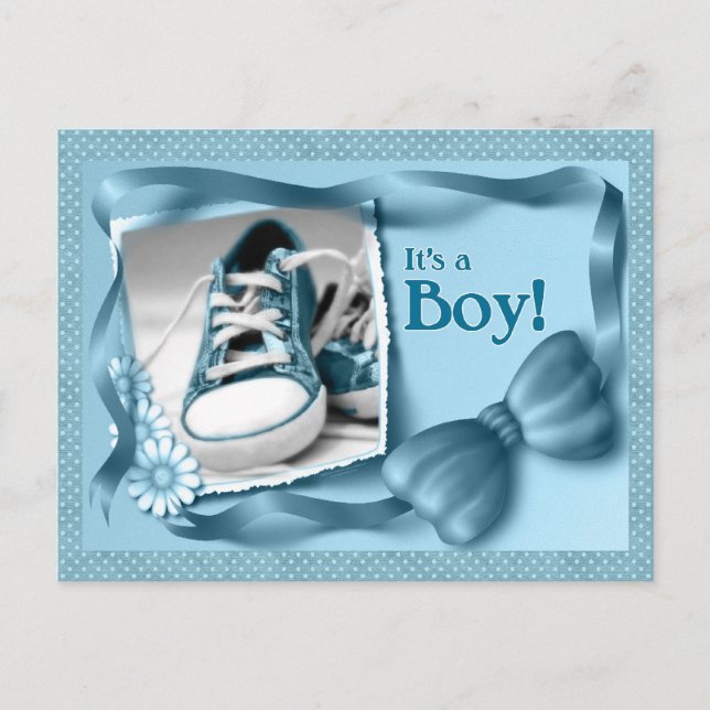 Blue It's a Boy New Baby Ankündigung (Vorderseite)