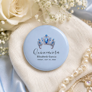 Blue & Ivory Floral Quinceñera Button