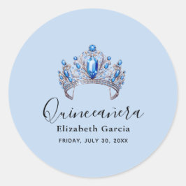 Blue & Ivory Floral Quinceñera Runder Aufkleber