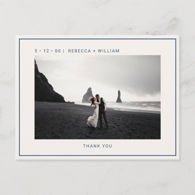 Blue Ivory Foto Wedding Vielen Dank Postkarte (Vorderseite)
