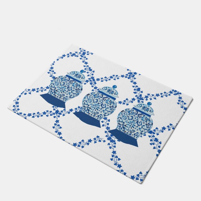 Blue Ivy Ginger Jar Jars Throw Pillow Fußmatte (Schrägansicht)