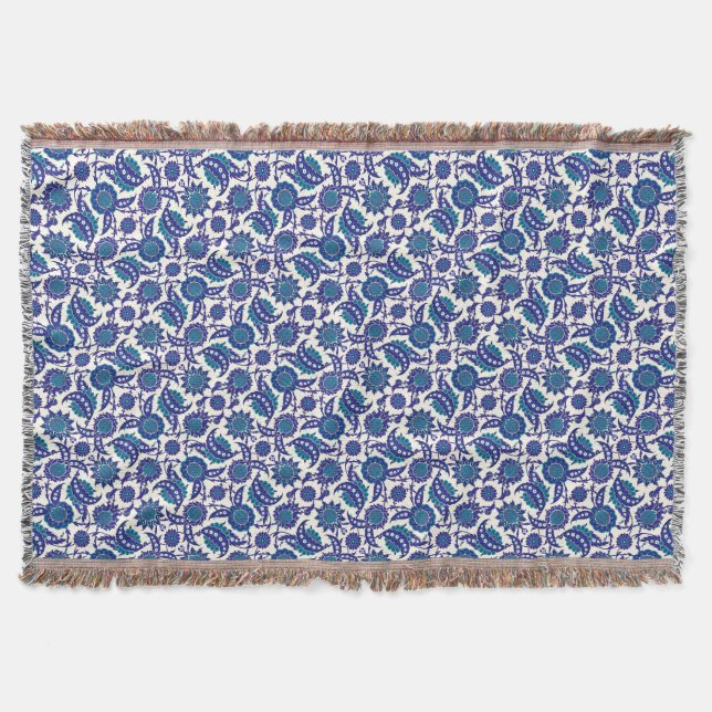 Blue Iznik Flower Pattern Decke (Vorderseite)