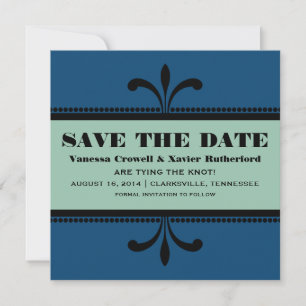 Blue/Jade Extravagant Art Deco Save the Date laden