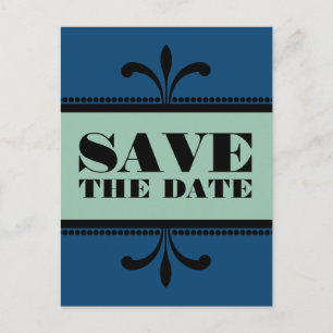 Blue/Jade Extravagant Art Deco Save the Date Postk Ankündigungspostkarte