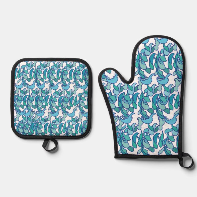 Blue Jade Vine Flower Floral Ofenhandschuh & Topflappen-Set (Vorderseite)