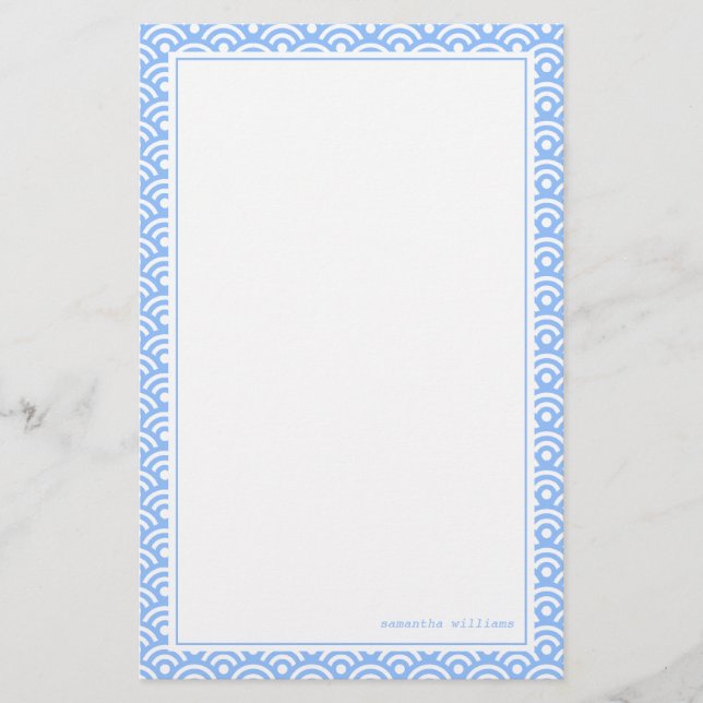 Blue Japanese Seigaiha Pattern Briefpapier (Vorderseite)