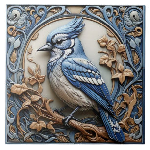 Blue Jay - Art Nouveau Keramik Tile Fliese