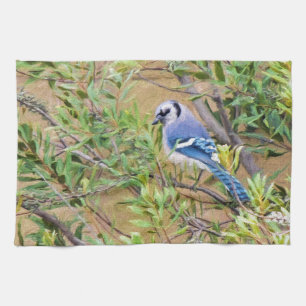 Blue Jay auf Wax Myrtle Geschirrtuch