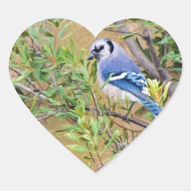 Blue Jay auf Wax Myrtle Herz-Aufkleber (Vorderseite)