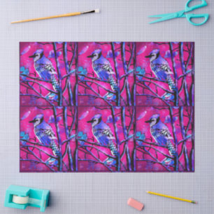 Blue Jay Bird Abstrakt Art Pink Decoupage Seidenpapier