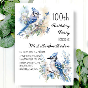 Blue Jay Bird Blume Springtime 100. Geburtstag Einladung