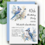 Blue Jay Bird Blume Springtime 40. Geburtstag Einladung<br><div class="desc">Party Einladung zum 40. Geburtstag mit Gemälden von wunderschönen blauen Jay,  die in den Zweigen eines Baumes zwischen Blüten sitzen. Kontaktieren Sie mich,  um Hilfe bei Ihren Anpassungen zu erhalten oder um zusätzliche Matching oder Koordination von Zazzle Produkten für Ihre Feier zu beantragen.</div>