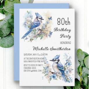 Blue Jay Bird Blume Springtime 80. Geburtstag Einladung