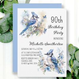 Blue Jay Bird Blume Springtime 90. Geburtstag Einladung