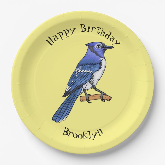 Blue Jay bird Cartoon Pappteller (Vorderseite)