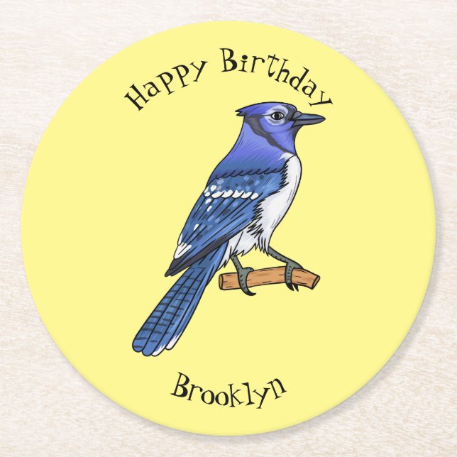 Blue Jay bird Cartoon Runder Pappuntersetzer (Vorderseite)