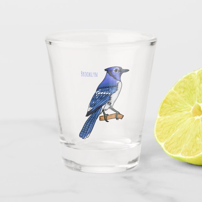 Blue Jay bird Cartoon Schnapsglas (Vorderseite)
