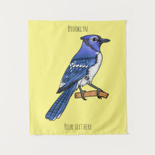 Blue Jay bird Cartoon Wandteppich
