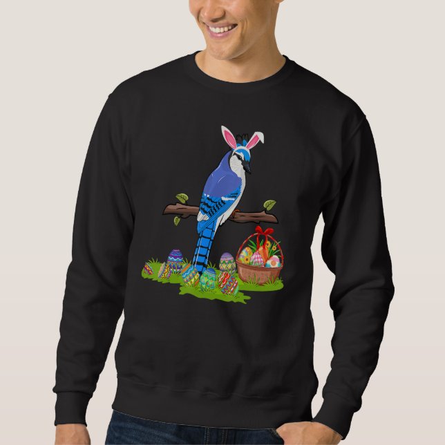 Blue Jay Bird Easter Egg Hunt Bunny Blue Jay Easte Sweatshirt (Vorderseite)