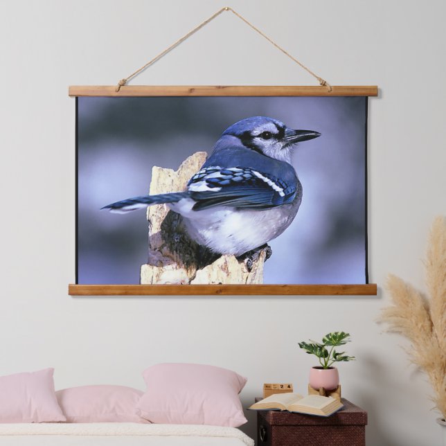 Blue Jay Bird Liebhaber Wandteppich Mit Holzrahmen (Schlafzimmer)