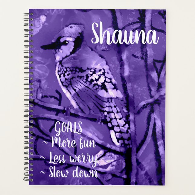 Blue Jay Bird Pink Abstrakte Kunst Personalisiert Planer (Vorderseite)