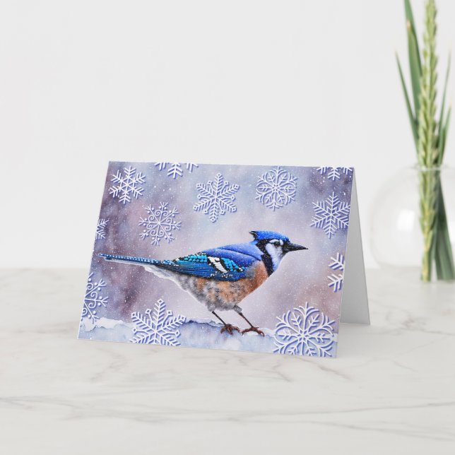 Blue Jay Bird Snow Winter Weihnachtskarte Karte (Vorderseite)