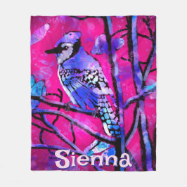Blue Jay Bird Tree Branch Pink Personalized Fleecedecke