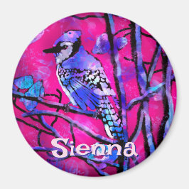 Blue Jay Bird Tree Branch Pink Personalized Magnet