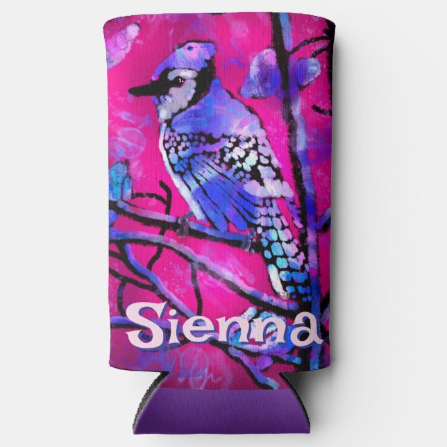 Blue Jay Bird Tree Branch Pink Personalized  Selters Dosenkühler (Vorderseite)