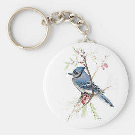 Blue Jay Bird Watercolor Schlüsselanhänger