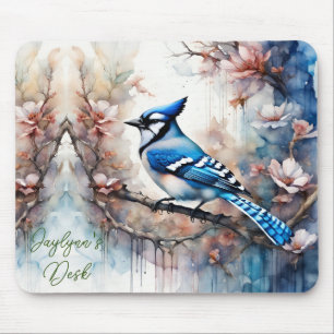 Blue Jay Cherry Blossoms Aquarell *Persönlich gest Mousepad