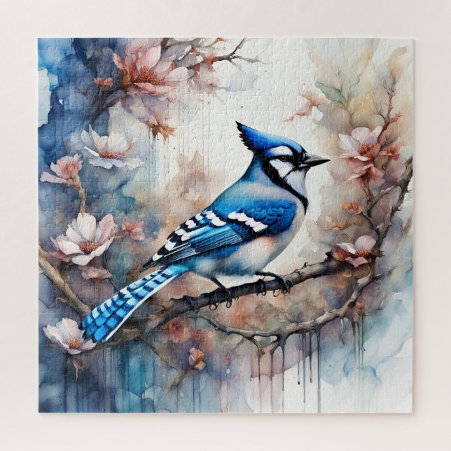 Blue Jay Cherry Blüten Wasserfarbe (Vertikal)