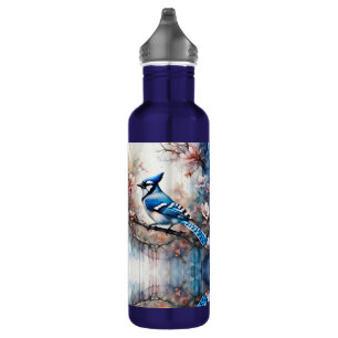Blue Jay Cherry Blüten Wasserfarbe Edelstahlflasche