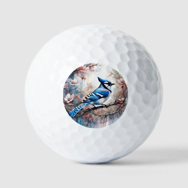 Blue Jay Cherry Blüten Wasserfarbe Golfball (Vorderseite)