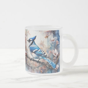 Blue Jay Cherry Blüten Wasserfarbe Mattglastasse