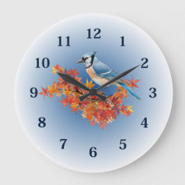 Blue Jay in Fall Colors Große Wanduhr
