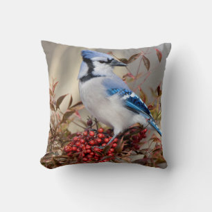 Blue Jay in Nandina Himmlisch Bamboo Kissen