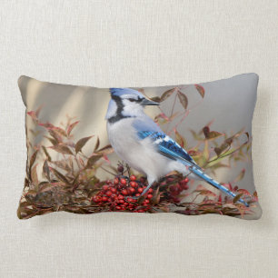 Blue Jay in Nandina Himmlisch Bamboo Lendenkissen