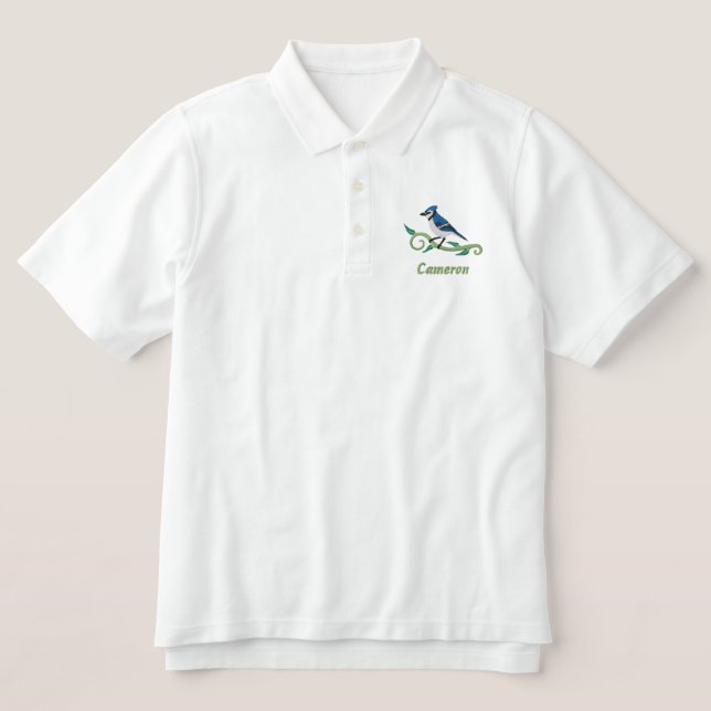 Blue Jay Name besticktes Polo-Shirt (Design Vorderseite)