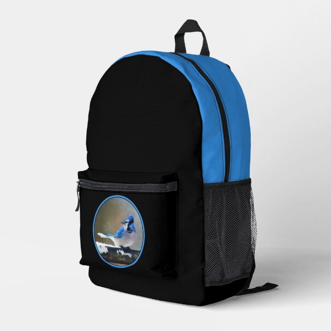 Blue Jay Painting - Original Bird Art Bedruckter Rucksack (Rückseitige Ecke Rechts)