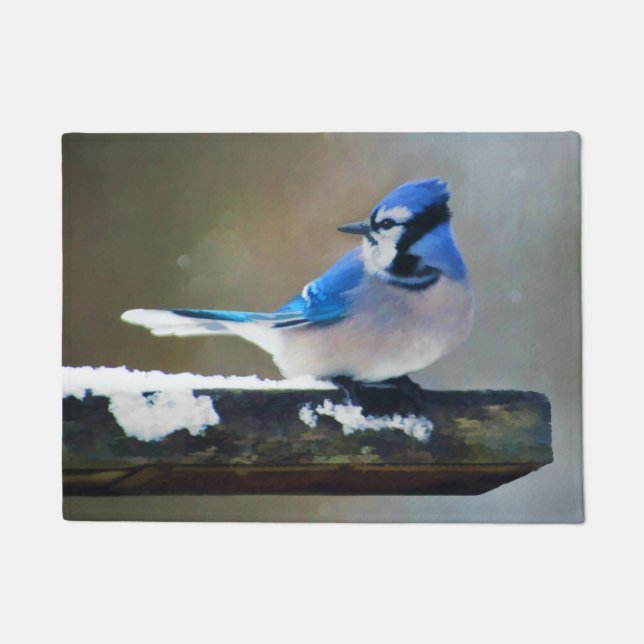 Blue Jay Painting - Original Bird Art Fußmatte (Vorderseite)