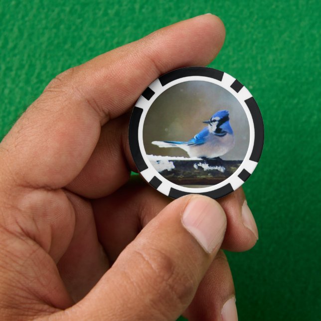 Blue Jay Painting - Original Bird Art Pokerchips (Hand)