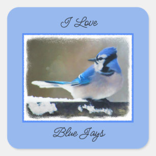 Blue Jay Painting - Original Bird Art Quadratischer Aufkleber