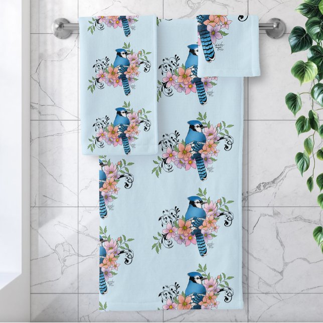 Blue Jay Spring Blumen Badhandtuch Set (Von Creator hochgeladen)