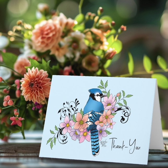 Blue Jay Spring Blumen Dankeskarte (Von Creator hochgeladen)