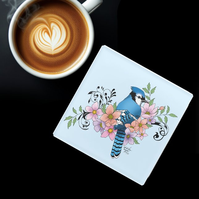 Blue Jay Spring Blumen Glasuntersetzer (Von Creator hochgeladen)